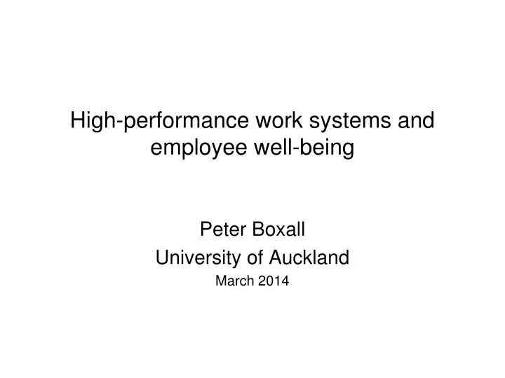 high performance work systems and employee well being
