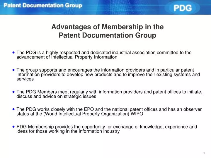 advantages of membership in the patent documentation group