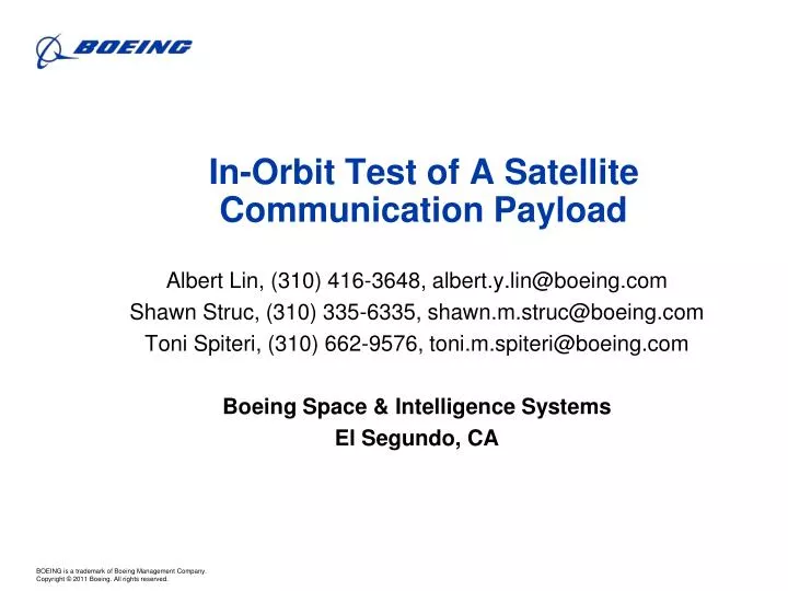 in orbit test of a satellite communication payload