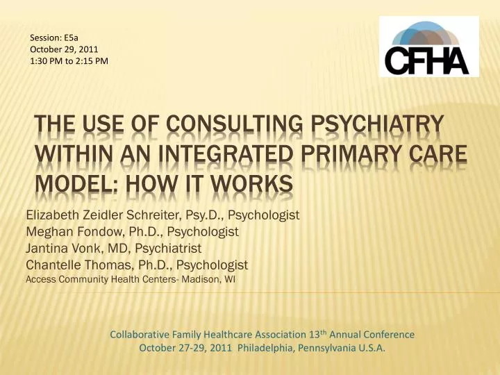 the use of consulting psychiatry within an integrated primary care model how it works
