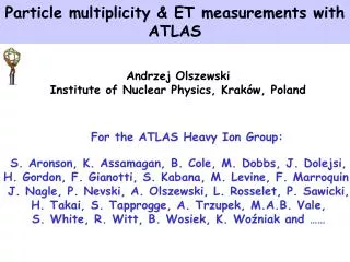 particle multiplicity et measurements with atlas