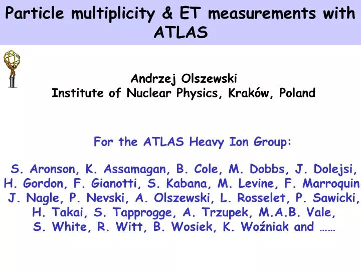 particle multiplicity et measurements with atlas