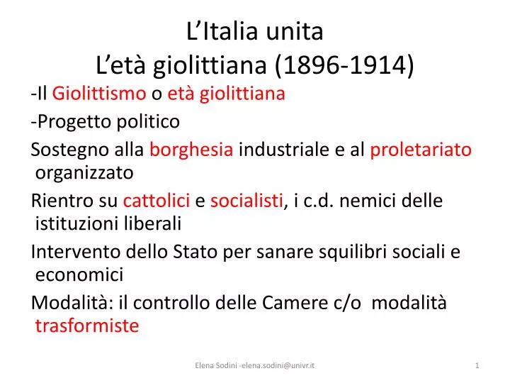 l italia unita l et giolittiana 1896 1914