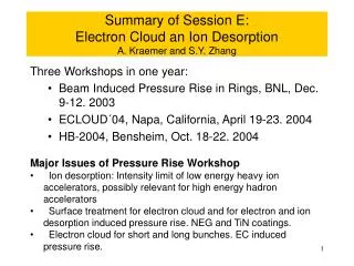 Summary of Session E: Electron Cloud an Ion Desorption A. Kraemer and S.Y. Zhang