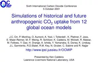 Simulations of historical and future anthropogenic CO 2 uptake from 12 global ocean models