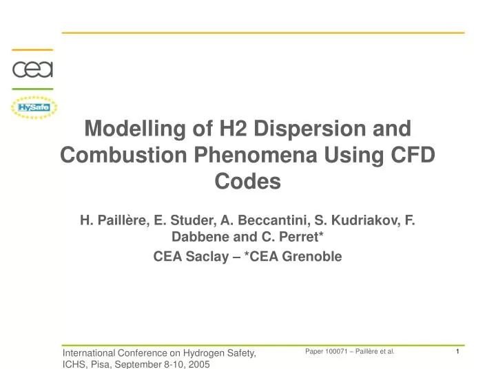modelling of h2 dispersion and combustion phenomena using cfd codes