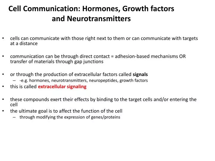 cell communication hormones growth factors and neurotransmitters