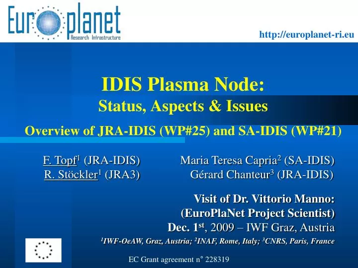 idis plasma node status aspects issues overview of jra idis wp 25 and sa idis wp 21