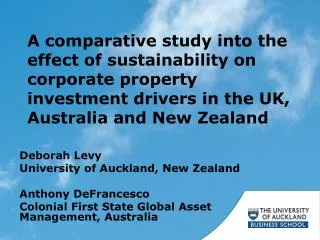 Deborah Levy University of Auckland, New Zealand Anthony DeFrancesco
