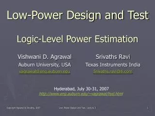 Low-Power Design and Test Logic-Level Power Estimation