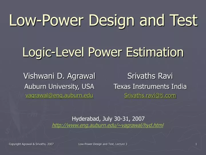 low power design and test logic level power estimation