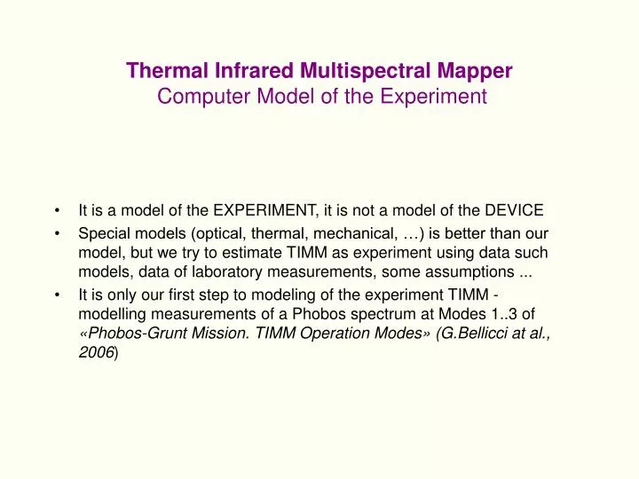 thermal infrared multispectral mapper computer model of the experiment