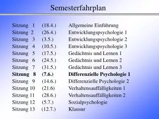 Semesterfahrplan