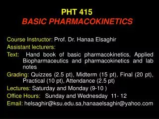 PHT 415 BASIC PHARMACOKINETICS