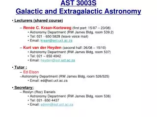 AST 3003S Galactic and Extragalactic Astronomy