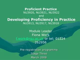 Pre-registration programme Stage Three March 2008