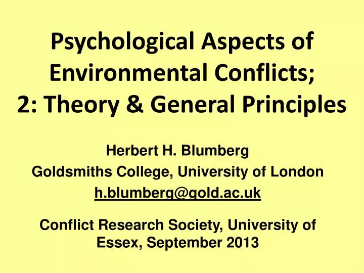 psychological aspects of environmental conflicts 2 theory general principles