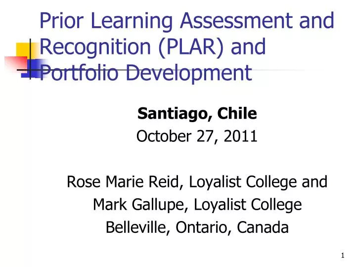 prior learning assessment and recognition plar and portfolio development