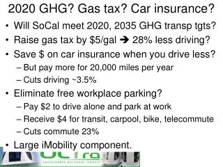 2020 GHG? Gas tax? Car insurance?