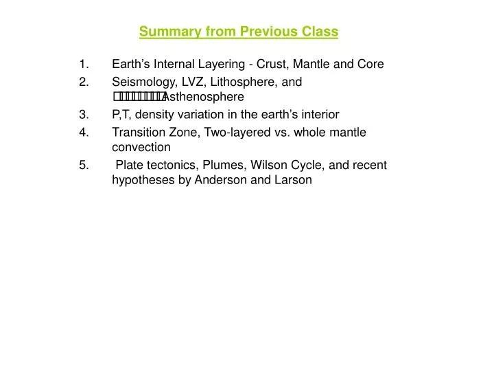 summary from previous class