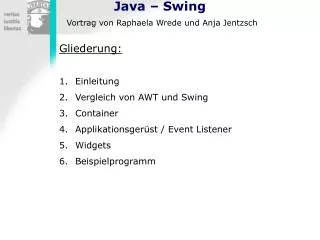 java swing vortrag von raphaela wrede und anja jentzsch