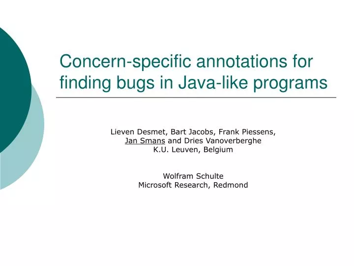 concern specific annotations for finding bugs in java like programs