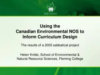 Using the Canadian Environmental NOS to Inform Curriculum Design