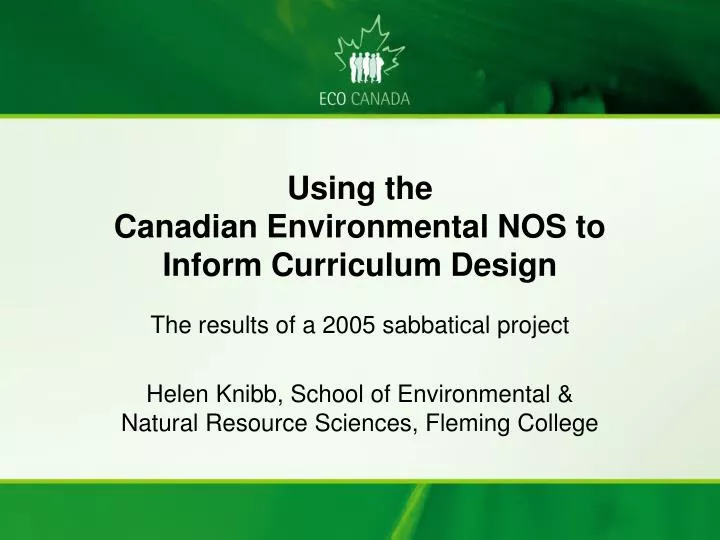 using the canadian environmental nos to inform curriculum design
