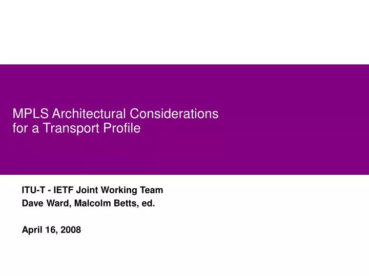 mpls architectural considerations for a transport profile