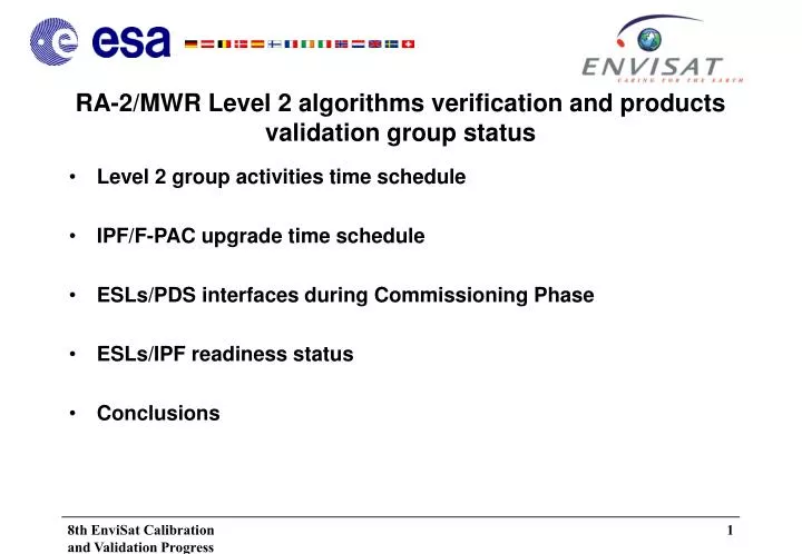 ra 2 mwr level 2 algorithms verification and products validation group status