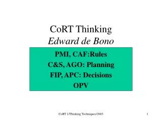 CoRT Thinking Edward de Bono