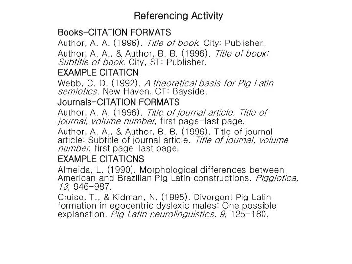 referencing activity