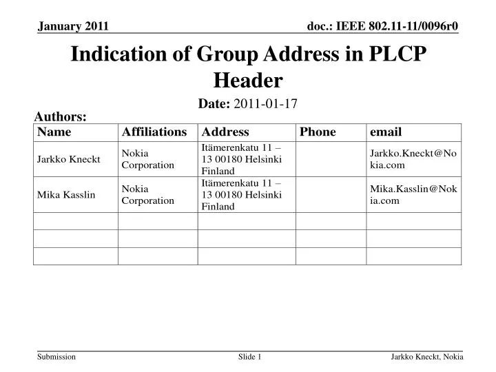 indication of group address in plcp header