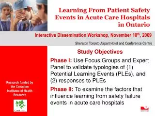 Learning From Patient Safety Events in Acute Care Hospitals in Ontario
