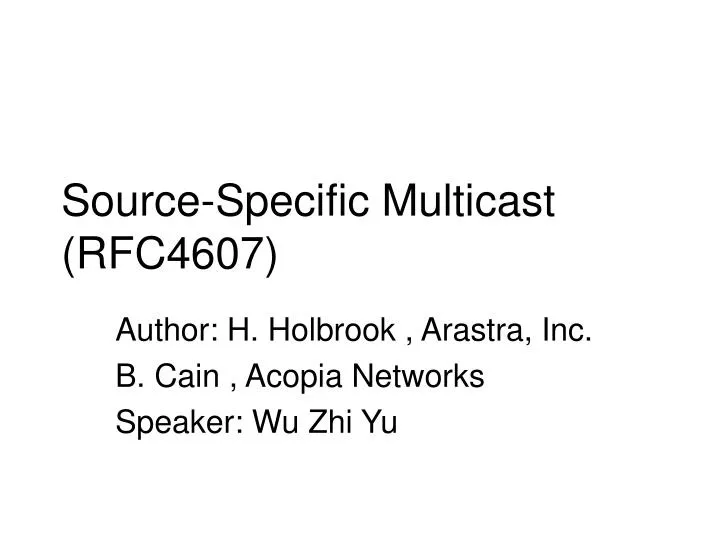 source specific multicast rfc4607
