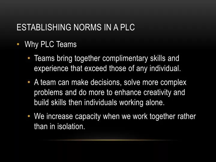 establishing norms in a plc