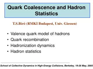 Quark Coalescence and Hadron Statistics