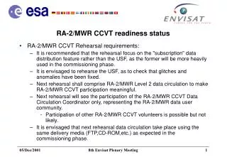 RA-2/MWR CCVT readiness status