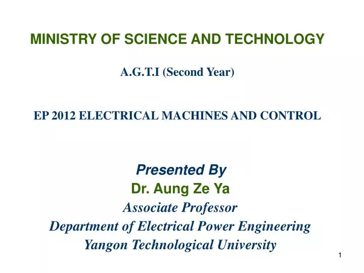 ministry of science and technology a g t i second year ep 2012 electrical machines and control