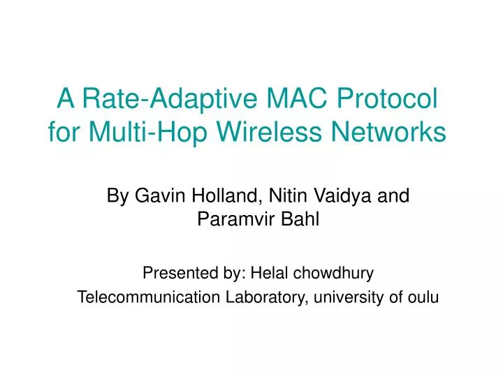 a rate adaptive mac protocol for multi hop wireless networks