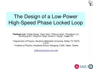 The Design of a Low-Power High-Speed Phase Locked Loop