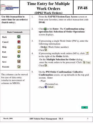 Time Entry for Multiple Work Orders (DP02 Work Orders)