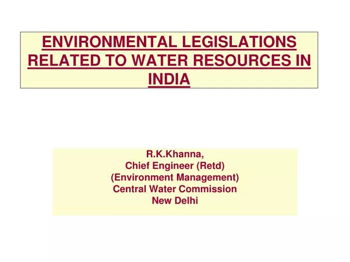 environmental legislations related to water resources in india