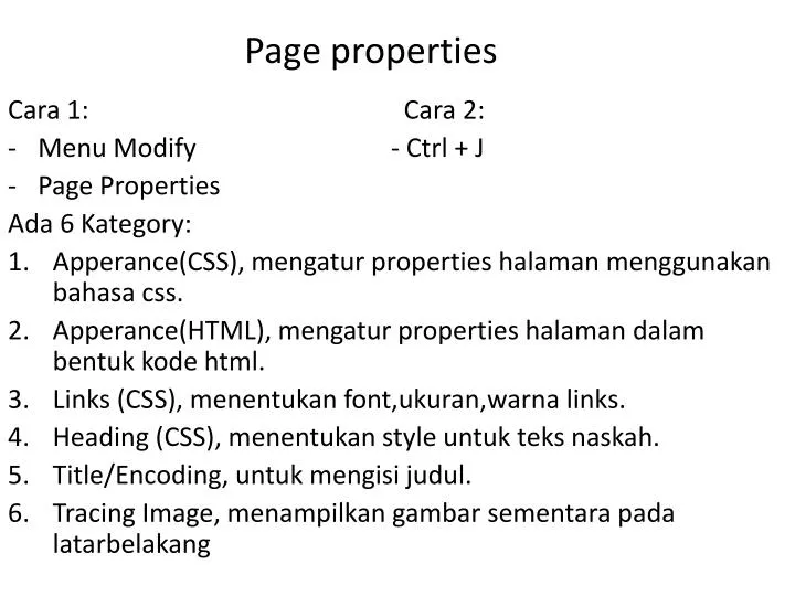 page properties