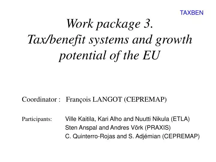 work package 3 tax benefit systems and growth potential of the eu
