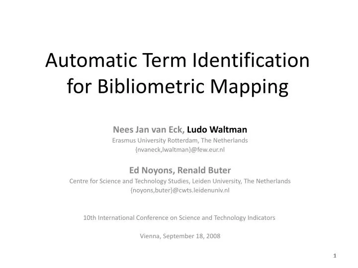 automatic term identification for bibliometric mapping