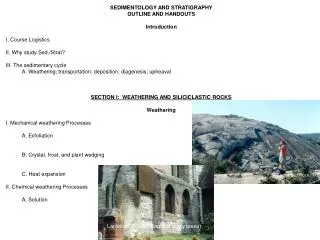 SEDIMENTOLOGY AND STRATIGRAPHY OUTLINE AND HANDOUTS Introduction I. Course Logistics