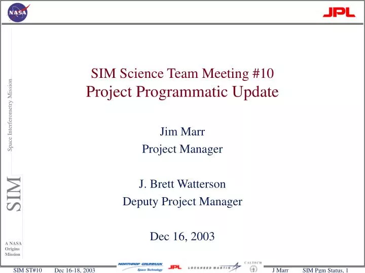 sim science team meeting 10 project programmatic update