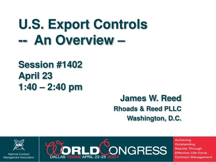 u s export controls an overview session 1402 april 23 1 40 2 40 pm
