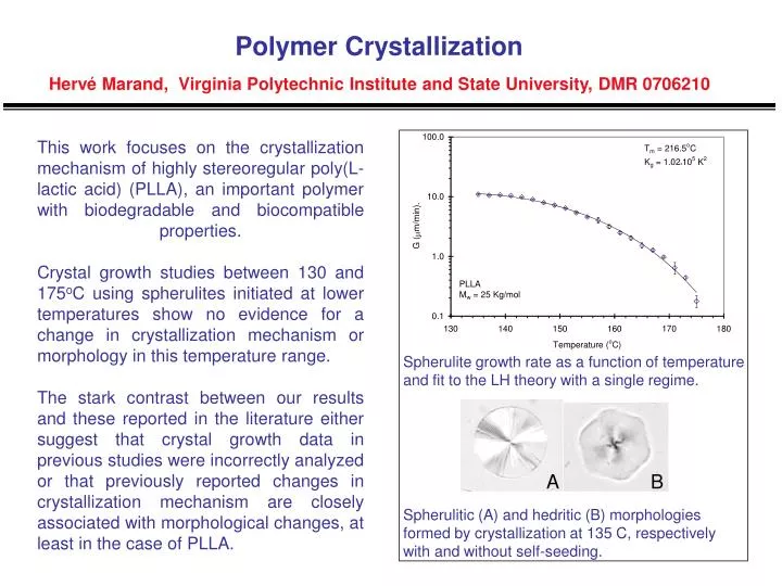 polymer crystallization herv marand virginia polytechnic institute and state university dmr 0706210